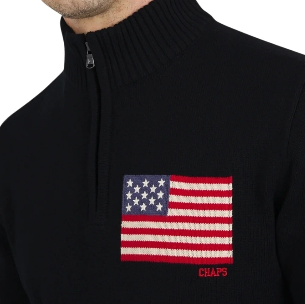 Men's Chaps American Flag Quarter Zip Patriotic Sweater Size Large - Picture 2 of 9